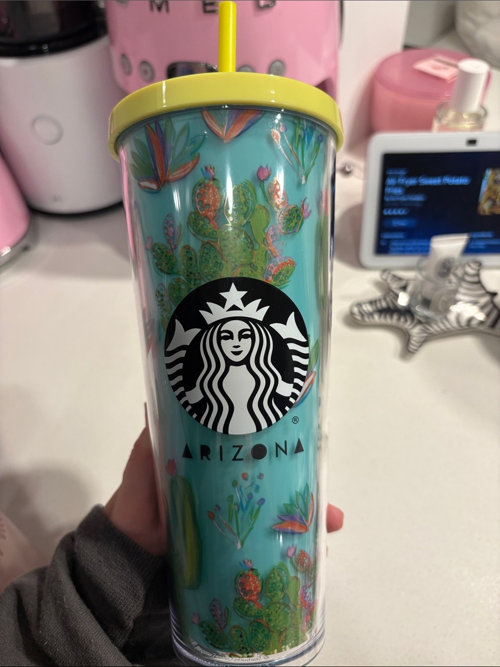Starbucks Arizona Floral Cactus Tumbler - Yellow Lid